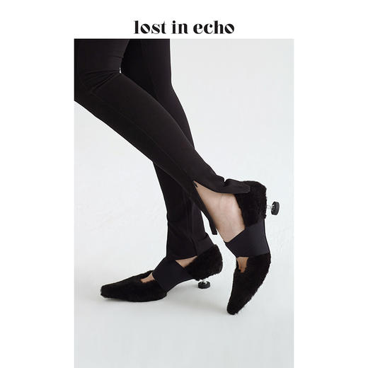 lost in echo 设计师原创 运动感交叉弹力带毛毛小方头矮跟鞋女 商品图3