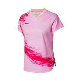 李宁Lining 国服 AAYR358-3 粉色版 专业女款运动短袖半袖T恤比赛服