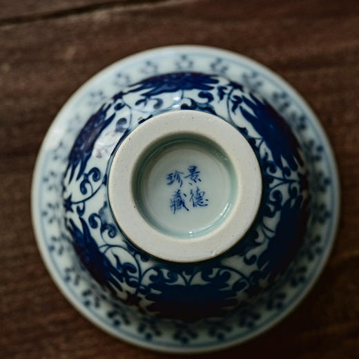 「景德镇手绘仿大明永乐青花陶瓷压手杯」复古内双狮原版茶杯品茗杯 主人杯 商品图3