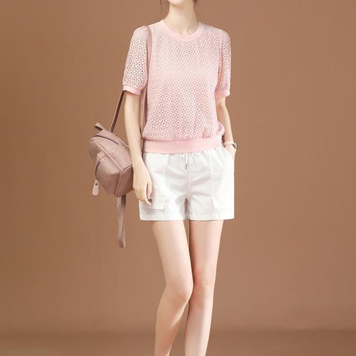 丁摩 松紧腰休闲工装短裤子女夏季2021年新款宽松直筒热辣裤子薄PT1537-WX313 商品图3