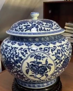 杜芳星：柴窑【缠枝莲开窗三多大茶叶罐】