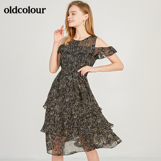 oldcolour欧珂露肩蛋糕裙短袖连衣裙女中长款夏季M24101438 商品图3