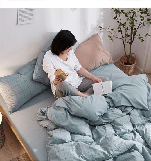良品汇馆 | 水洗棉 格纹四件套 无印风格 （多颜色 多尺寸） 商品图1