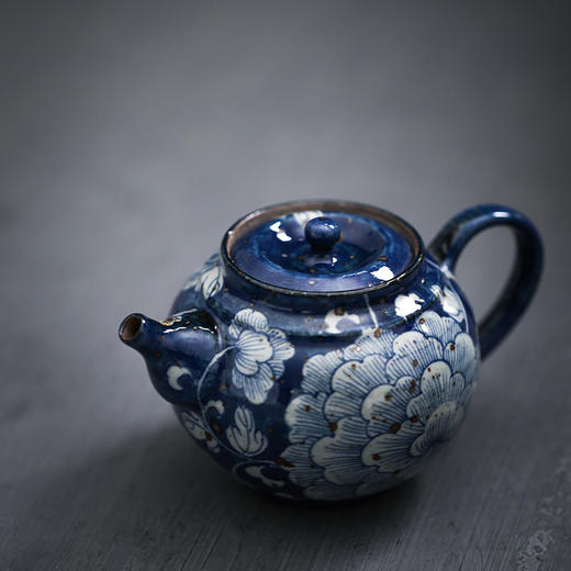 「景德镇老泥料粗陶青花手抓盖碗茶壶茶杯茶叶罐」纯手绘泡茶壶 青花便携茶壶 手拉坯功夫茶具 商品图1