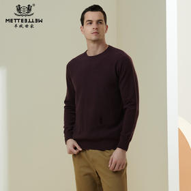 METTE羊绒世家2021年秋冬男士100%山羊绒衫时尚圆领绞花保暖毛衣