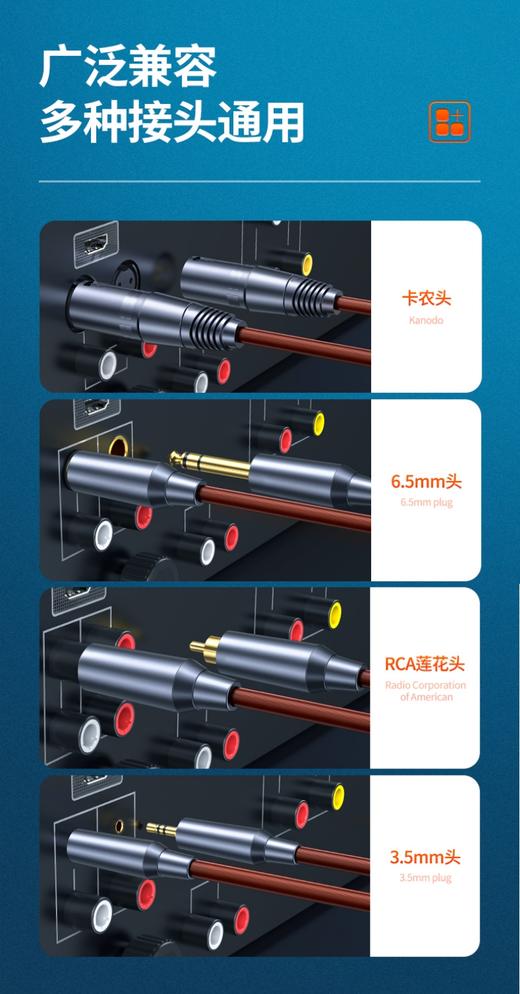 爆款★热销 6.35mm转6.35mm大二/三芯3.5转卡农公母高端音频延长线材纯铜音频线手机台式机电脑接功放音箱通用低音炮线输出入转换线音响连接线1分2 音质清晰 金属屏蔽抗干扰 无杂音和电流声 商品图8