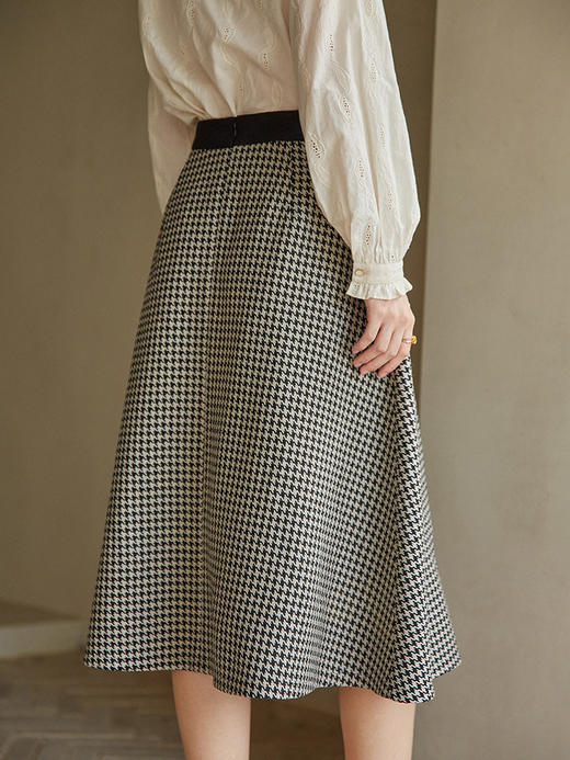 格子半身裙女中长款高腰2022年春夏新款复古千鸟格A字裙百搭裙子 商品图1