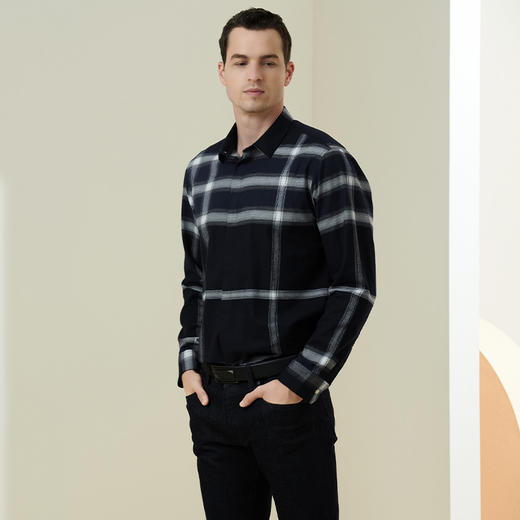 【纯棉衬衫】2021年秋冬男士纯棉衬衫时尚长袖休闲薄款免烫衬衣商务上衣 商品图4