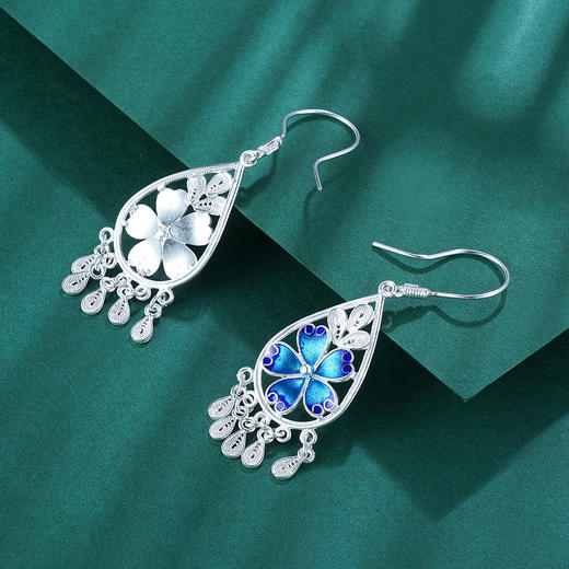 子佩集S990银【蓝花楹】耳环【QFES019】花丝珐琅彩2107 商品图5