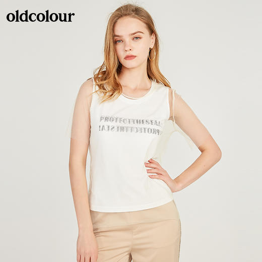 oldcolour欧珂字母网纱圆领短袖T恤女夏季M24021193 商品图2