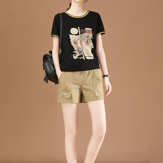 丁摩 松紧腰休闲工装短裤子女夏季2021年新款宽松直筒热辣裤子薄PT1537-WX313 商品图5