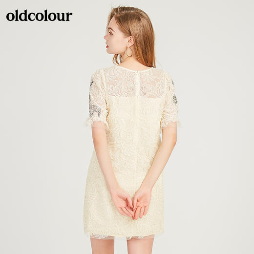oldcolour欧珂勾花蕾丝直筒短袖连衣裙女夏季M25101511 商品图1