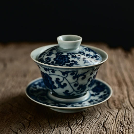 「景德镇仿古手绘缠枝莲青花瓷功夫茶三才盖碗」复古泡茶碗 商品图1