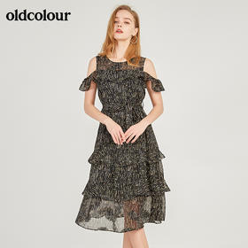 oldcolour欧珂露肩蛋糕裙短袖连衣裙女中长款夏季M24101438