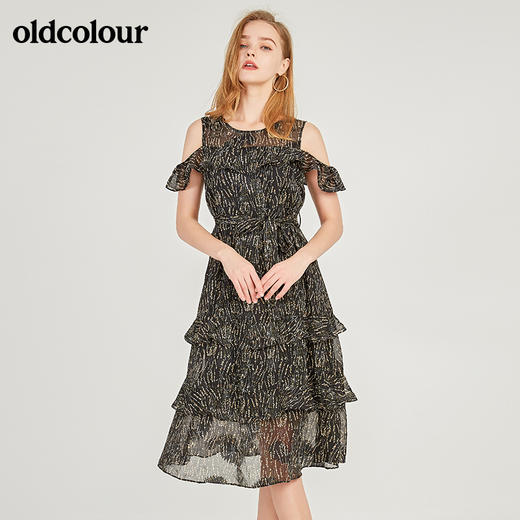 oldcolour欧珂露肩蛋糕裙短袖连衣裙女中长款夏季M24101438 商品图0