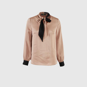 V领个性拼色飘带衬衣