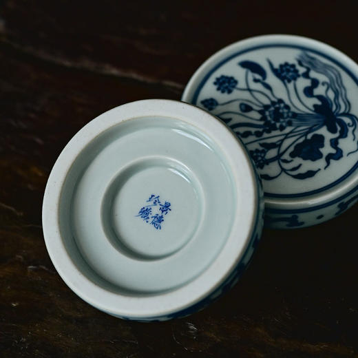 「景德镇复古手工仿明手绘青花瓷」蟠桃缠枝莲瓷盖置文房镇纸茶道零配 商品图2