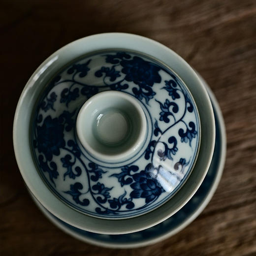 「景德镇仿古手绘缠枝莲青花瓷功夫茶三才盖碗」复古泡茶碗 商品图3