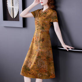 AHM   yslg8535复古优雅气质大码中长款连衣裙【限量】