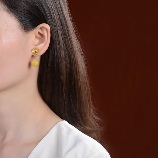 CWSS新款复古个性莲花S925纯银镀金蜜蜡耳坠 商品图3