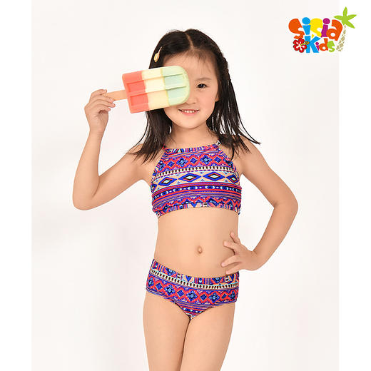sisia2021新款儿童泳衣女童可爱分体泳衣中大童短袖高领防晒泳衣 商品图0
