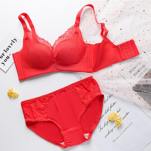 【内衣配饰】多款本命年红色内衣女士结婚喜庆无钢圈大红文胸套装聚拢