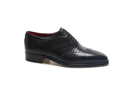豪麟名鞋ARTIOLI男鞋牛皮革+蜥蜴皮革皮鞋AR0G6R907P黑色 商品图0