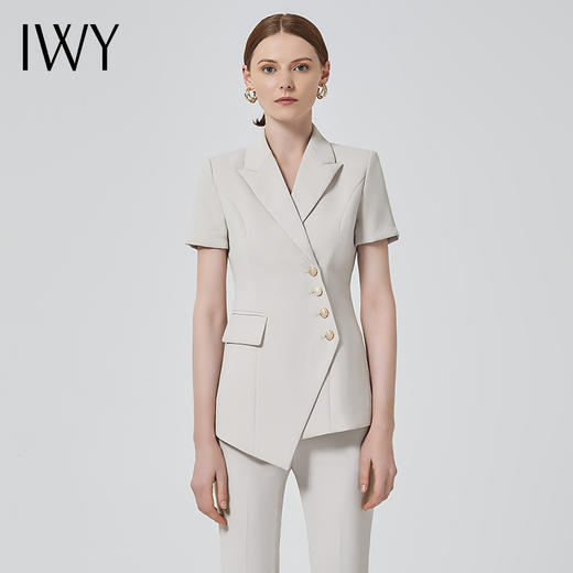 IWY/职业装女气质薄款短袖西装杏色双排扣时尚工作服套装总裁正装C10409+P10409米白 商品图1