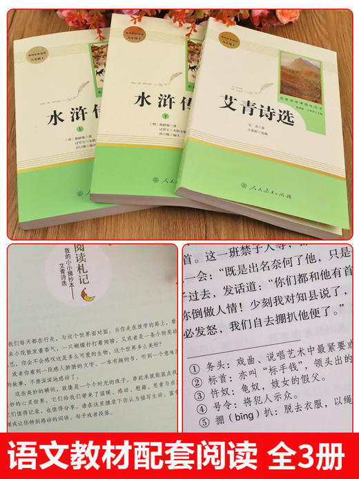 艾青诗选水浒传（全套3本赠2册考点手册）书籍正版 原著 九年级必读名著 人民教育出版社无删减人教版 初三初中生文学课外书阅读青少年经典读物上册 商品图3