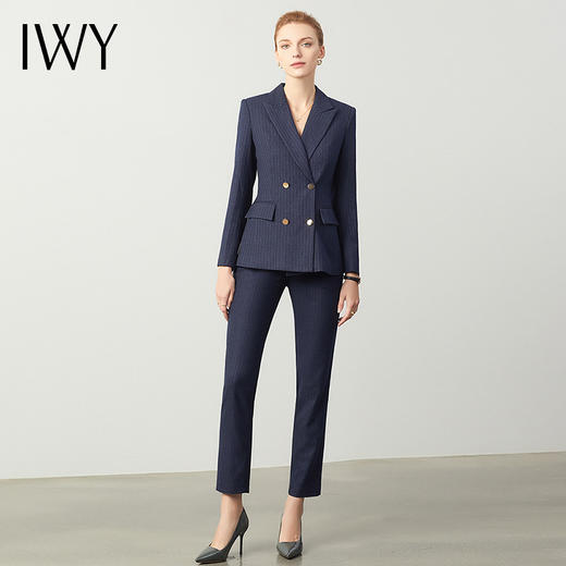 IWY/藏青色条纹职业西装套装售楼销售部高级感时尚气质薄款OLC180+P179 商品图2