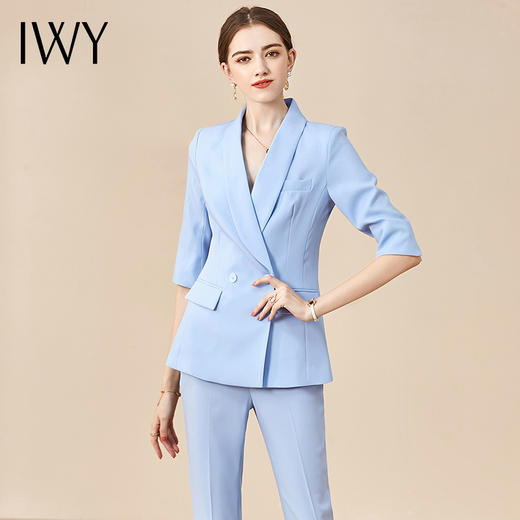 IWY/高端时尚正装蓝色西装套装职场女装五分袖通勤气质西服套裤职业装CP10226蓝色 商品图1