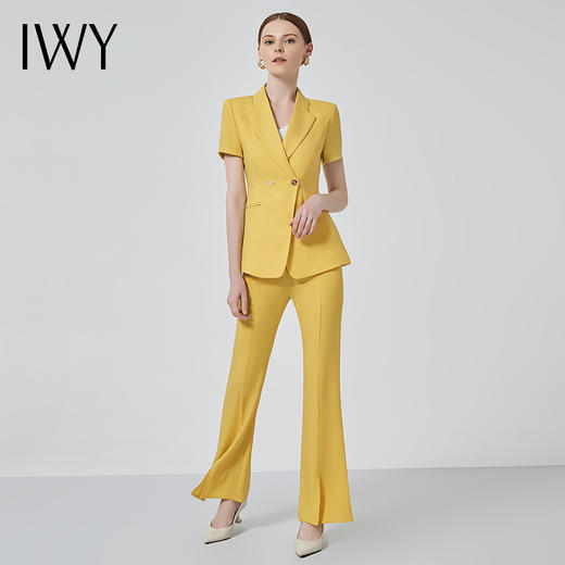 IWY/黄色播音正装洋气阔腿裤西服套装女时尚气质修身OL高端职业装C10346+P30346 商品图2
