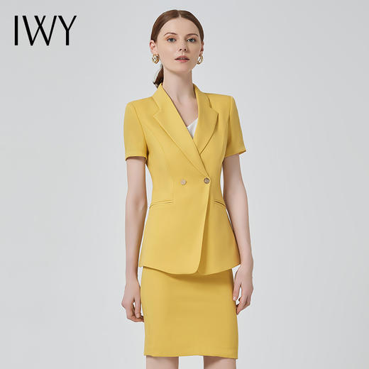 IWY/黄色短袖面试套装女气质上班正装套裙时尚通勤高端职业工作服C10346+S10346 商品图1