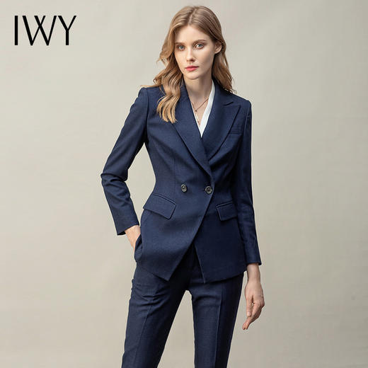 IWY/高端藏青职业装女正装套装时尚气质修身显瘦通勤西装西服C11398+P11398 商品图4