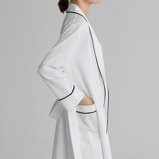 【ROYALCOVER】罗卡芙女士中长款家居浴衣 白色精梳棉黑/蓝边浴衣袍 商品图2