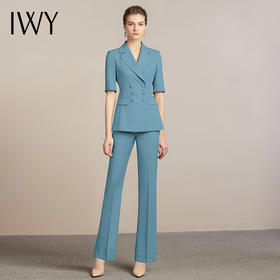 IWY/湖蓝色西服套装女时尚名媛休闲职业装气质女神范工作服修身西装212097C1+P3