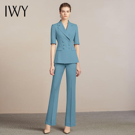 IWY/湖蓝色西服套装女时尚名媛休闲职业装气质女神范工作服修身西装212097C1+P3 商品图0