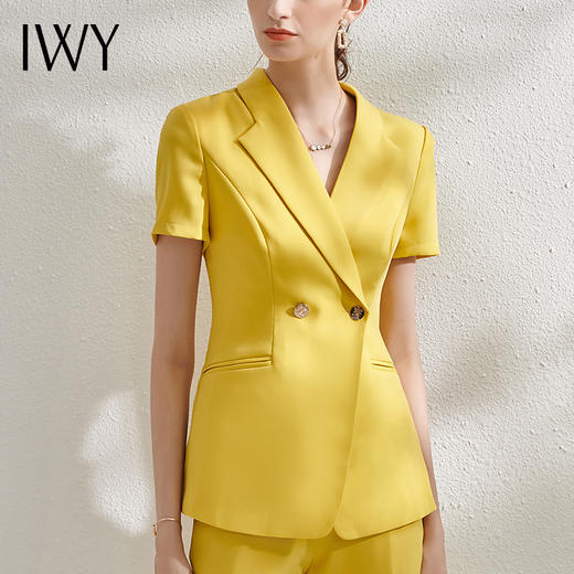 IWY/高端黄色西装套装气质女神范休闲薄款短袖通勤职业装工作服OL C10346+P10346 商品图4