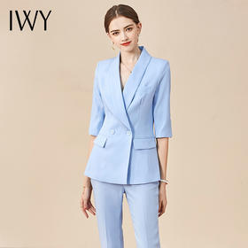 IWY/高端时尚正装蓝色西装套装职场女装五分袖通勤气质西服套裤职业装CP10226蓝色