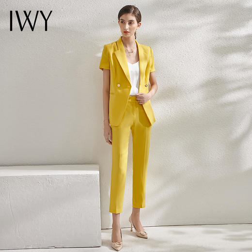 IWY/高端黄色西装套装气质女神范休闲薄款短袖通勤职业装工作服OL C10346+P10346 商品图2