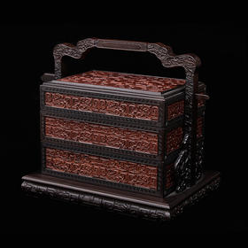夔龙纹提梁盒° 酸枝镶紫光檀