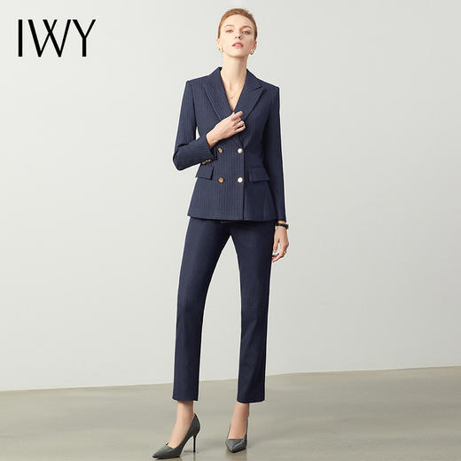 IWY/藏青色条纹职业西装套装售楼销售部高级感时尚气质薄款OLC180+P179 商品图1