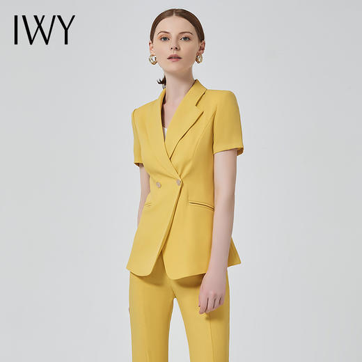IWY/黄色播音正装洋气阔腿裤西服套装女时尚气质修身OL高端职业装C10346+P30346 商品图1