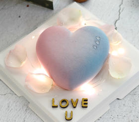 【生日蛋糕】粉蓝渐变心形慕斯