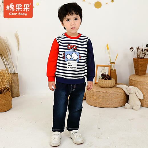 商场同款棉果果秋季男童小毛圈条纹圆领卫衣M312180221434 商品图0