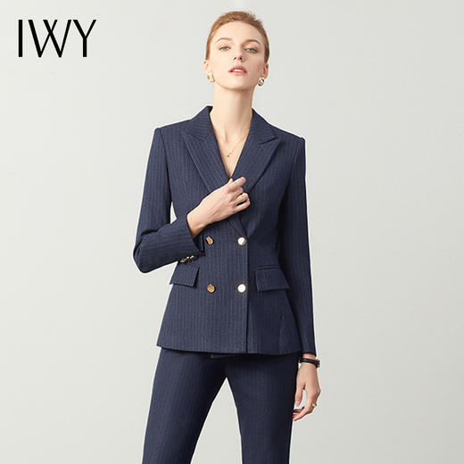 IWY/藏青色条纹职业西装套装售楼销售部高级感时尚气质薄款OLC180+P179 商品图0
