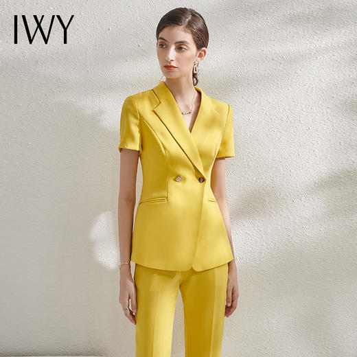 IWY/高端黄色西装套装气质女神范休闲薄款短袖通勤职业装工作服OL C10346+P10346 商品图0