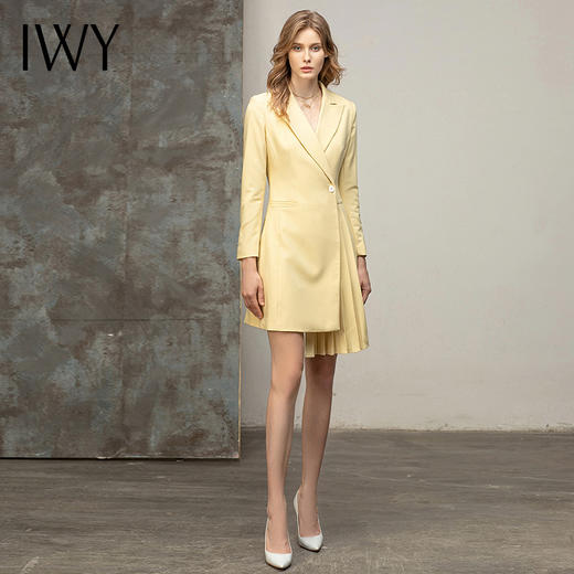 IWY/黄色职业西装连衣裙不规则设计高级感时尚气质优雅时髦工装OL Q11363-Y 商品图2