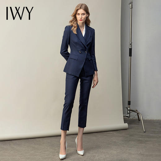 IWY/高端藏青职业装女正装套装时尚气质修身显瘦通勤西装西服C11398+P11398 商品图0