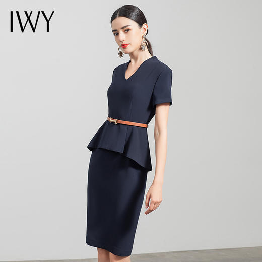 IWY/高端藏青职业装女装套装时尚气质短袖正装连衣裙售楼部工作服Q390 商品图1